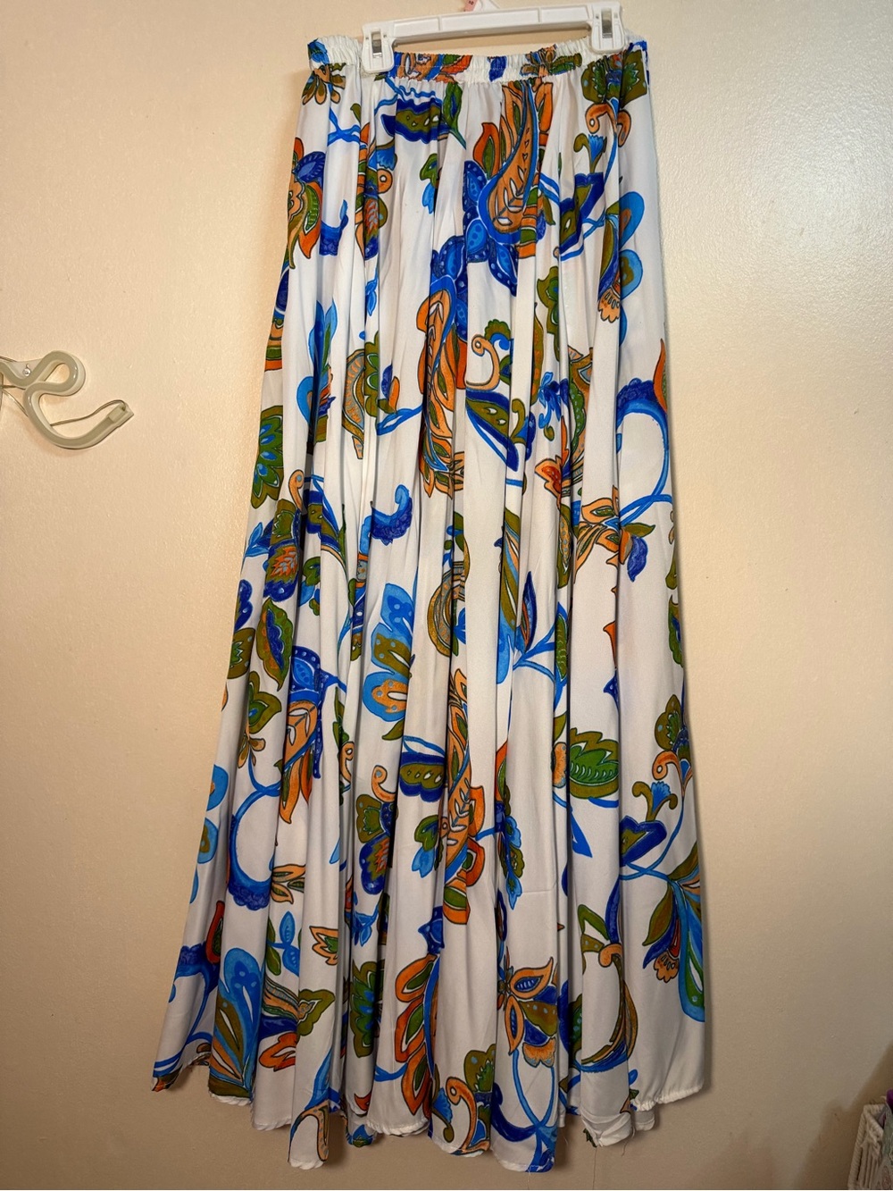 Magic White Maxi Skirt with Blue, Orange and Green Floral Print